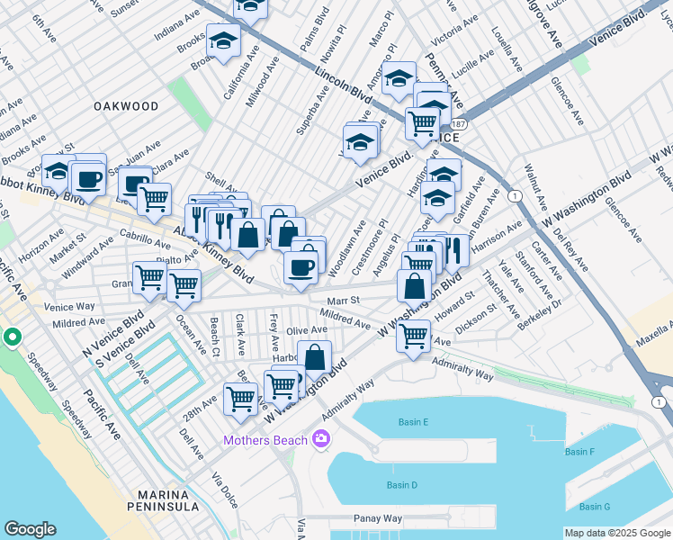 map of restaurants, bars, coffee shops, grocery stores, and more near 510 Boccaccio Avenue in Los Angeles