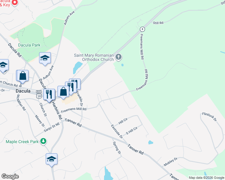 map of restaurants, bars, coffee shops, grocery stores, and more near 2792 Eunice Holcomb Circle in Dacula