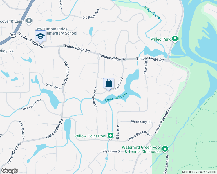 map of restaurants, bars, coffee shops, grocery stores, and more near 5297 West Bank Drive in Marietta