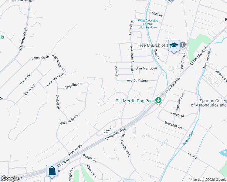 map of restaurants, bars, coffee shops, grocery stores, and more near 6830 Garces Avenue in Riverside