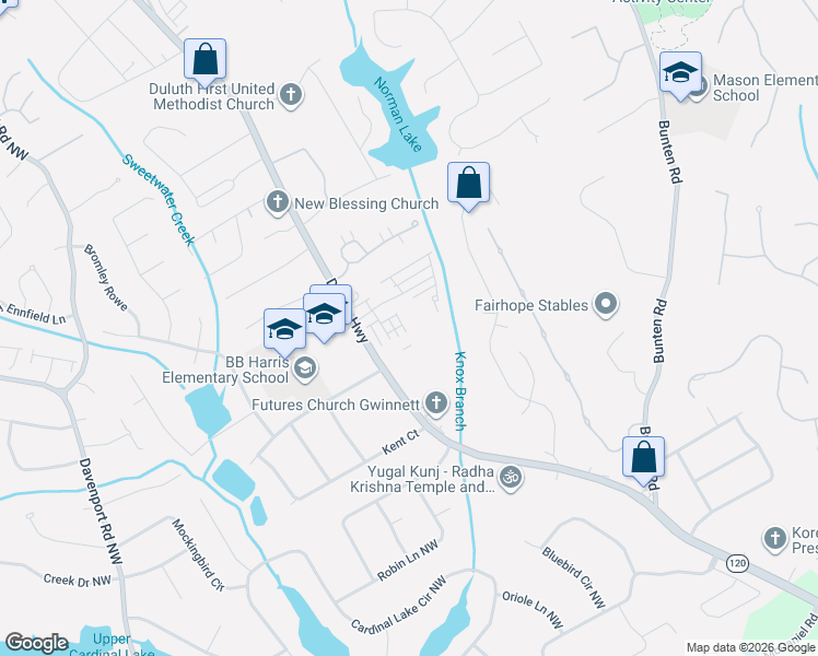 map of restaurants, bars, coffee shops, grocery stores, and more near 2980 Georgia 120 in Duluth