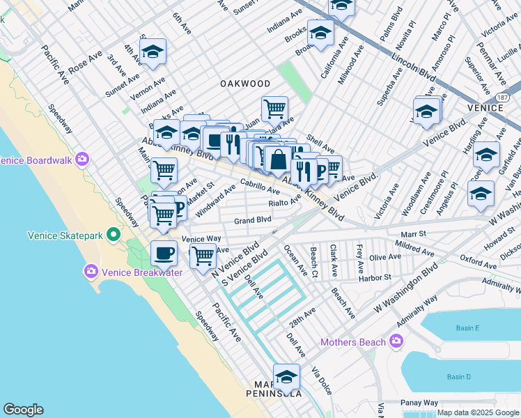 map of restaurants, bars, coffee shops, grocery stores, and more near 522 Rialto Avenue in Los Angeles