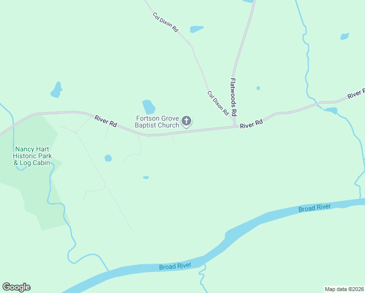 map of restaurants, bars, coffee shops, grocery stores, and more near 2973 River Road in Elberton