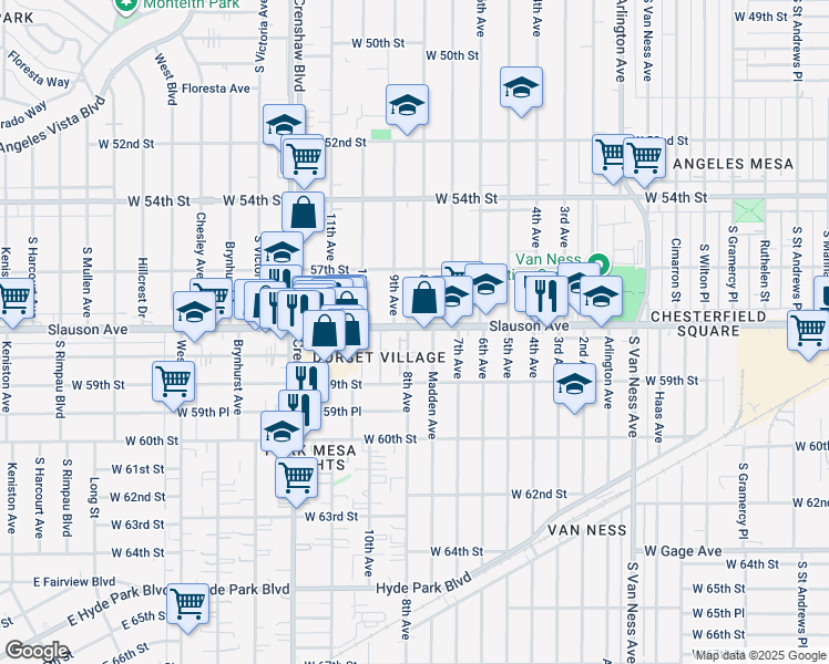 map of restaurants, bars, coffee shops, grocery stores, and more near 5818 8th Avenue in Los Angeles