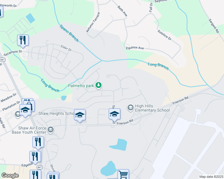 map of restaurants, bars, coffee shops, grocery stores, and more near 565-5667 Sycamore St in Sumter