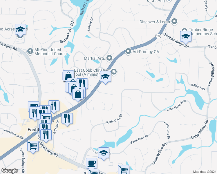 map of restaurants, bars, coffee shops, grocery stores, and more near 4645 Hampton Chase in Marietta