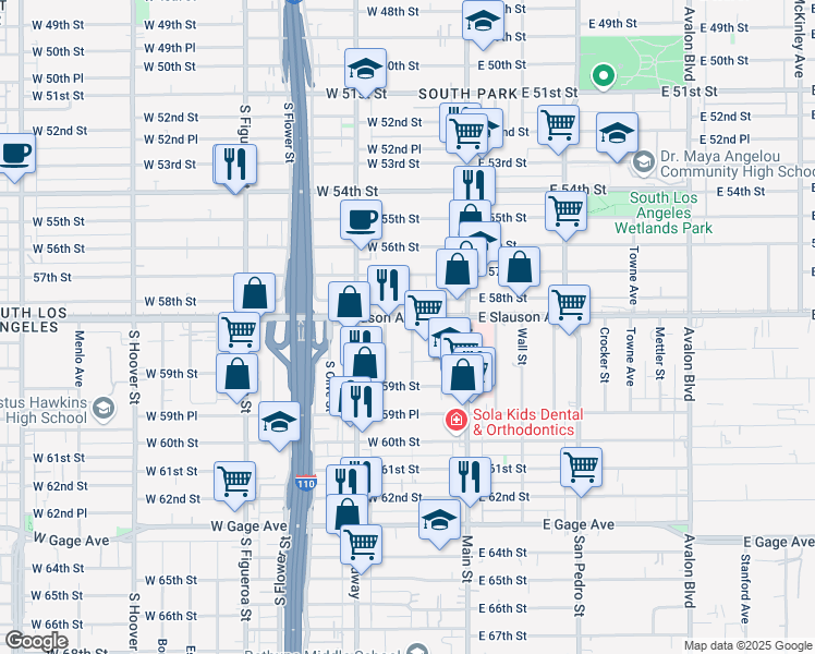 map of restaurants, bars, coffee shops, grocery stores, and more near 5847 Inskeep Avenue in Los Angeles