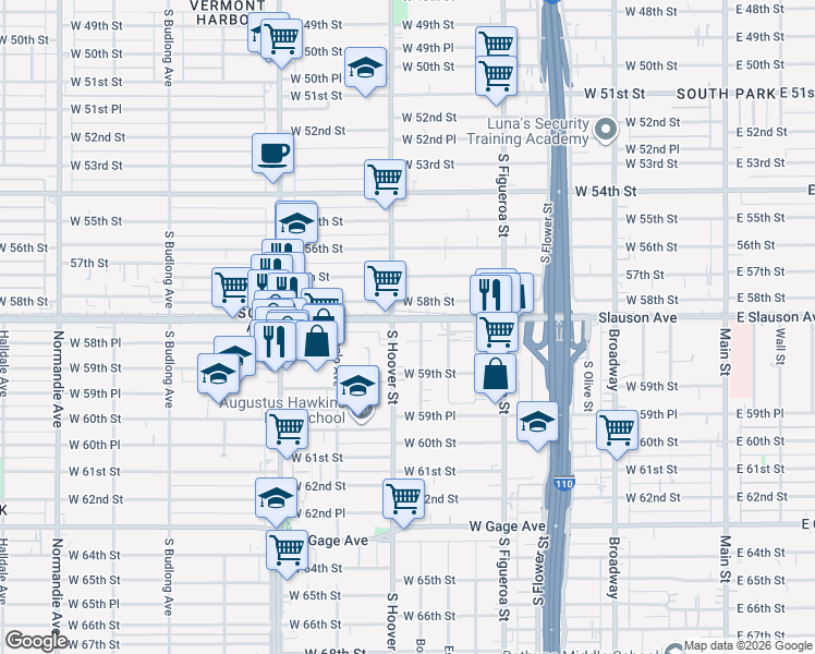 map of restaurants, bars, coffee shops, grocery stores, and more near in Los Angeles