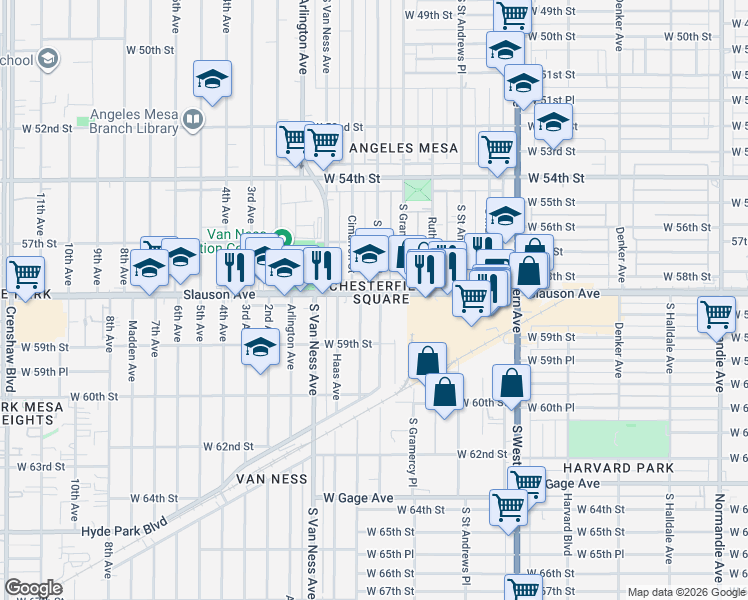 map of restaurants, bars, coffee shops, grocery stores, and more near in Los Angeles