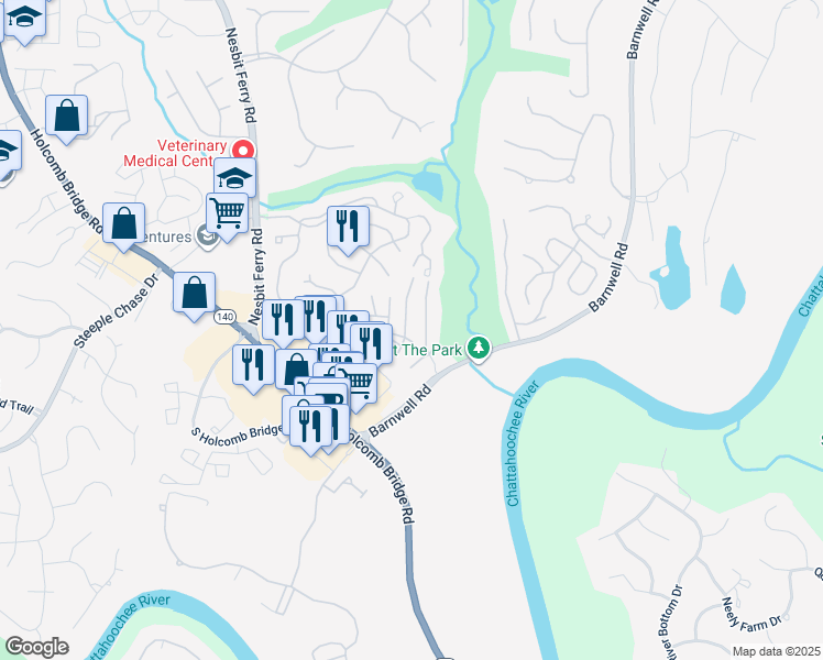 map of restaurants, bars, coffee shops, grocery stores, and more near 112 Hawkstone Way in Alpharetta
