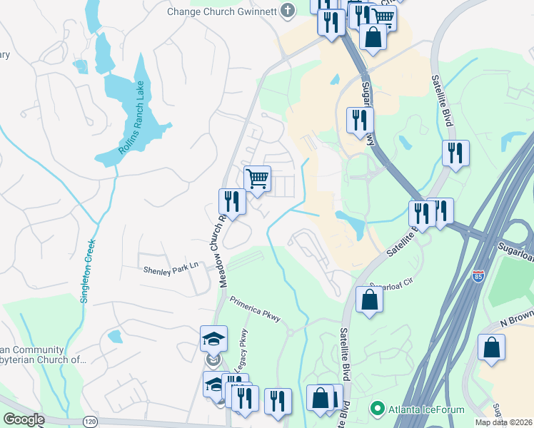 map of restaurants, bars, coffee shops, grocery stores, and more near 2300 Meadow's End in Duluth