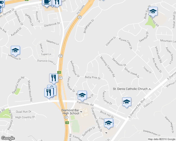 map of restaurants, bars, coffee shops, grocery stores, and more near 1815 Cliffbranch Drive in Diamond Bar