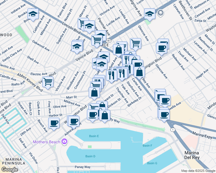 map of restaurants, bars, coffee shops, grocery stores, and more near in Los Angeles