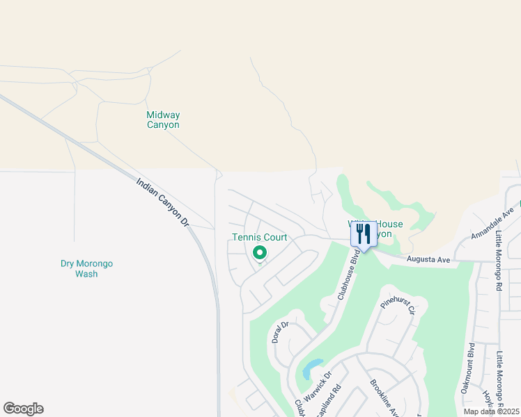 map of restaurants, bars, coffee shops, grocery stores, and more near 64157 Appalachian Street in Desert Hot Springs