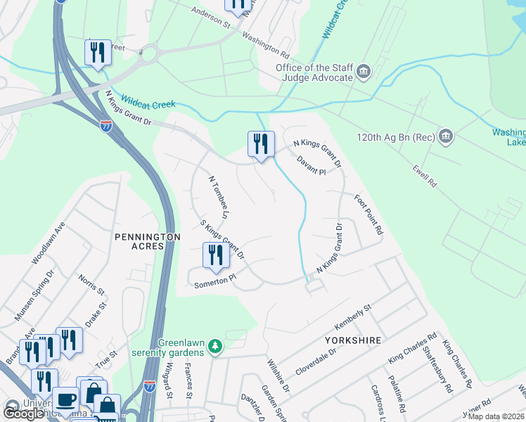 map of restaurants, bars, coffee shops, grocery stores, and more near 50 Braddock Point in Columbia
