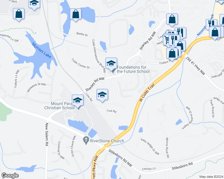 map of restaurants, bars, coffee shops, grocery stores, and more near 2026 Barrett Knoll Circle in Kennesaw
