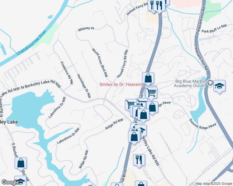 map of restaurants, bars, coffee shops, grocery stores, and more near 514 Berkeley Woods Drive in Duluth