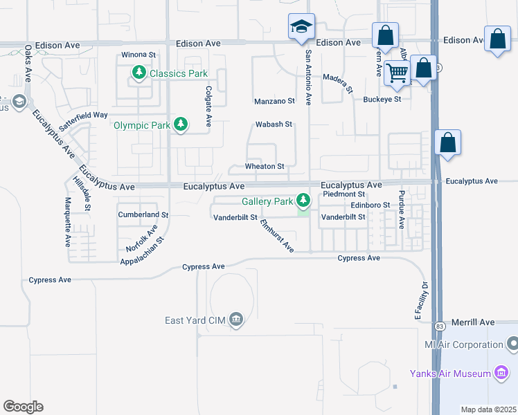 map of restaurants, bars, coffee shops, grocery stores, and more near 6585 Youngstown Street in Chino