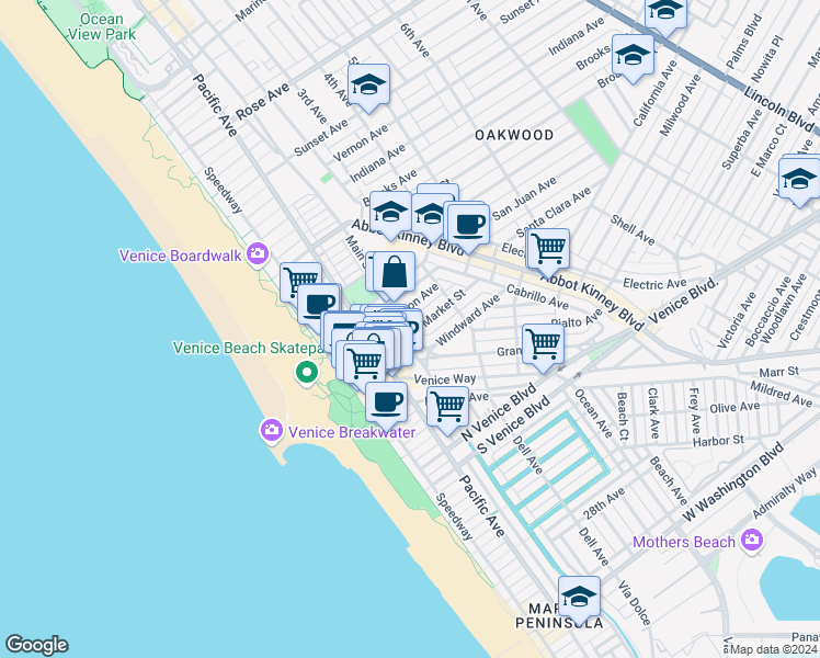 map of restaurants, bars, coffee shops, grocery stores, and more near 1426 Main Street in Los Angeles