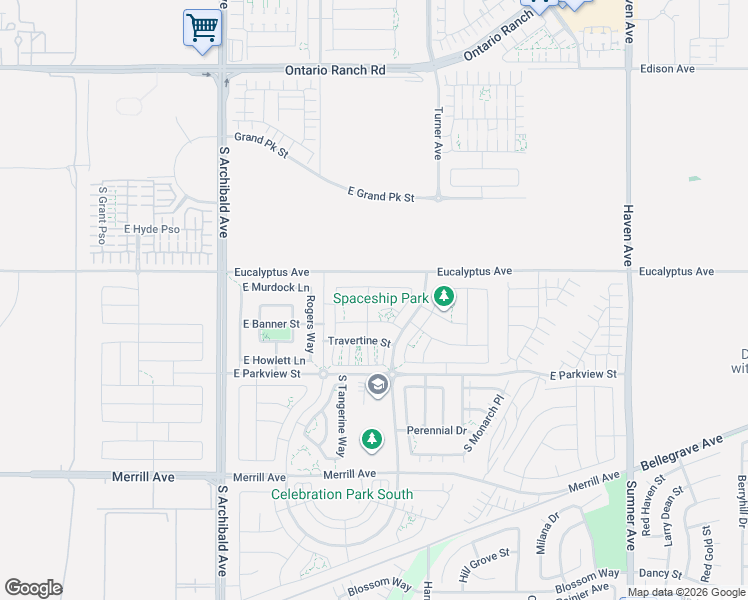 map of restaurants, bars, coffee shops, grocery stores, and more near 4685 South Flagstone Avenue in Ontario