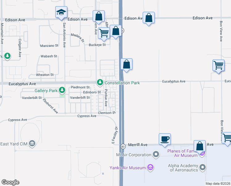 map of restaurants, bars, coffee shops, grocery stores, and more near 14555 Longwood Avenue in Chino