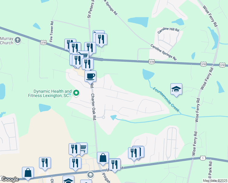 map of restaurants, bars, coffee shops, grocery stores, and more near 537 Meadow Grass Lane in Lexington