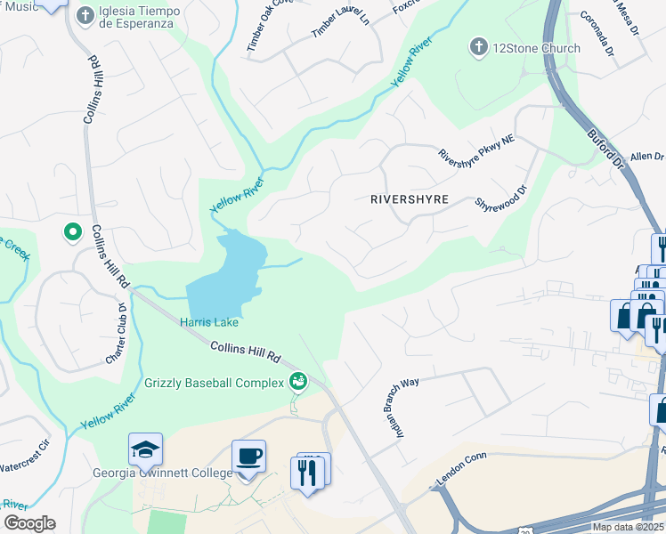 map of restaurants, bars, coffee shops, grocery stores, and more near 1220 Lochshyre Way in Lawrenceville