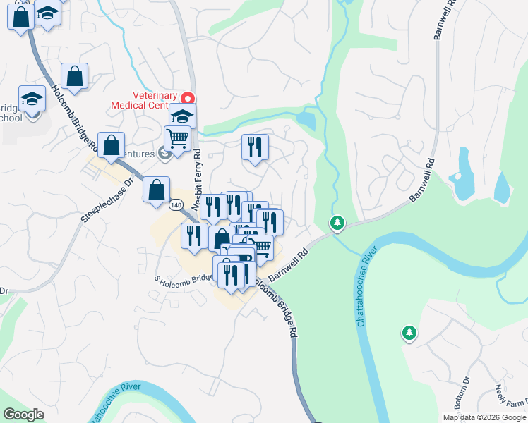 map of restaurants, bars, coffee shops, grocery stores, and more near 905 Wentworth Court in Alpharetta