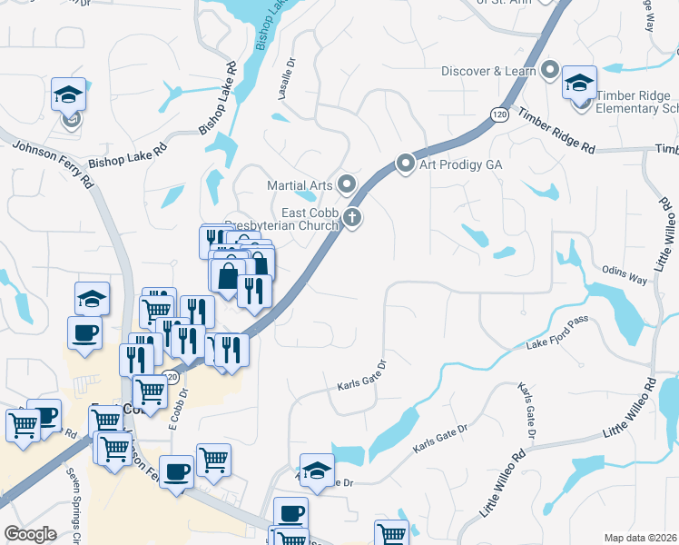 map of restaurants, bars, coffee shops, grocery stores, and more near 4645 Hampton Chase in Marietta