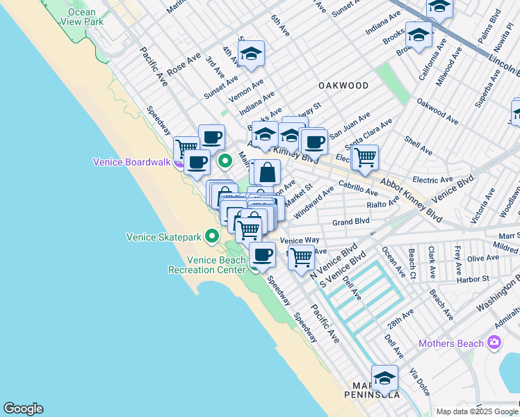 map of restaurants, bars, coffee shops, grocery stores, and more near 1403 Innes Place in Los Angeles