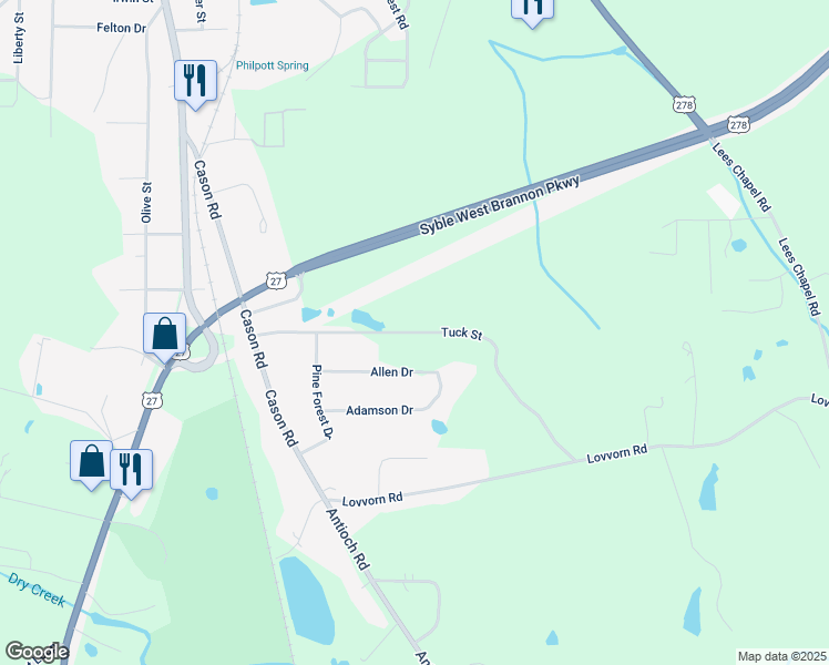 map of restaurants, bars, coffee shops, grocery stores, and more near 290 Tuck Street in Cedartown