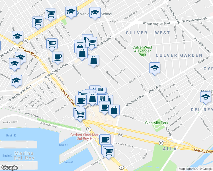 map of restaurants, bars, coffee shops, grocery stores, and more near 4211 Redwood Avenue in Los Angeles