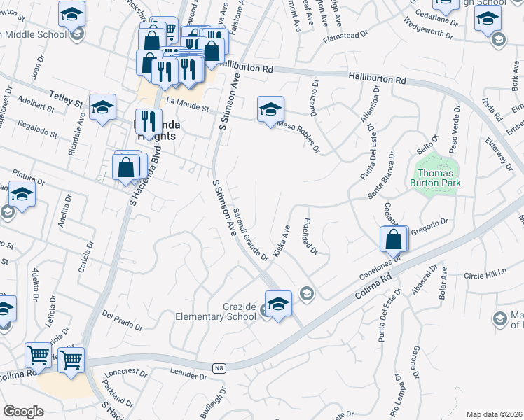 map of restaurants, bars, coffee shops, grocery stores, and more near 2506 Rio Branca Drive in Hacienda Heights