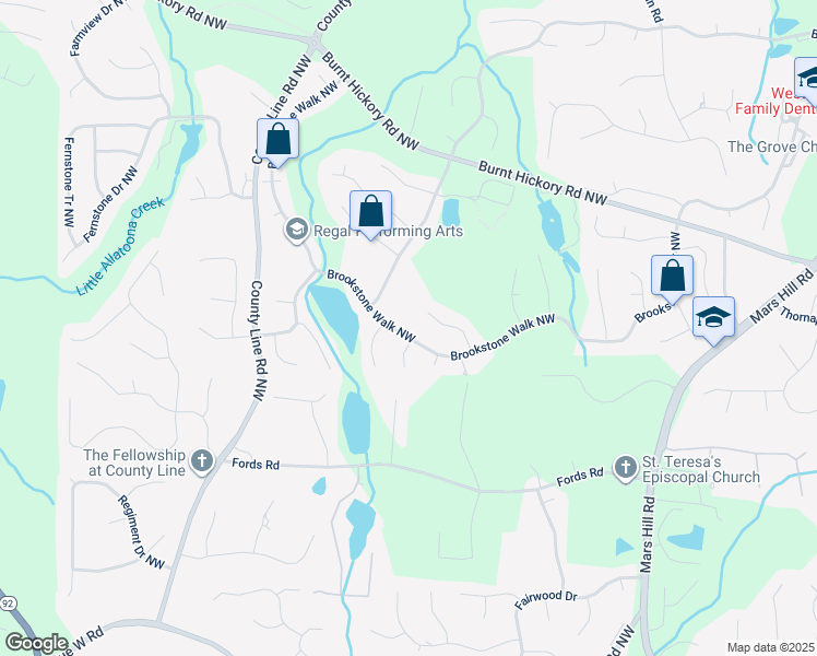 map of restaurants, bars, coffee shops, grocery stores, and more near 5818 Brookstone Walk Northwest in Acworth