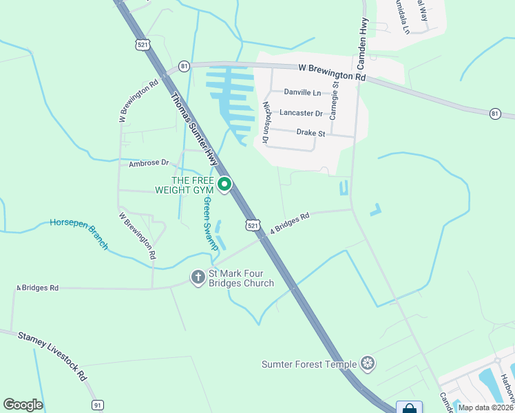 map of restaurants, bars, coffee shops, grocery stores, and more near 2635 Thomas Sumter Highway in Sumter