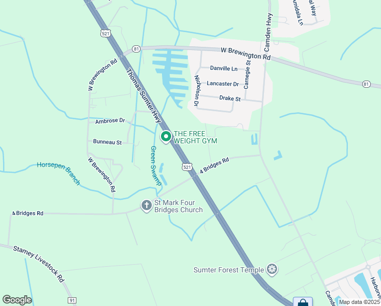 map of restaurants, bars, coffee shops, grocery stores, and more near 2645 Thomas Sumter Highway in Sumter