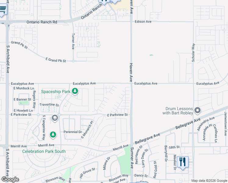 map of restaurants, bars, coffee shops, grocery stores, and more near 4651 South Moonstar Privado in Ontario