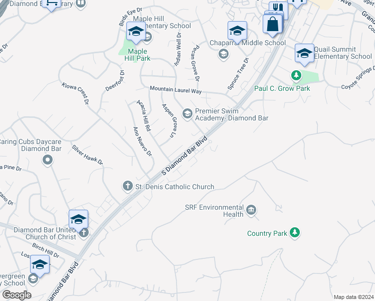 map of restaurants, bars, coffee shops, grocery stores, and more near South Diamond Bar Boulevard in Diamond Bar