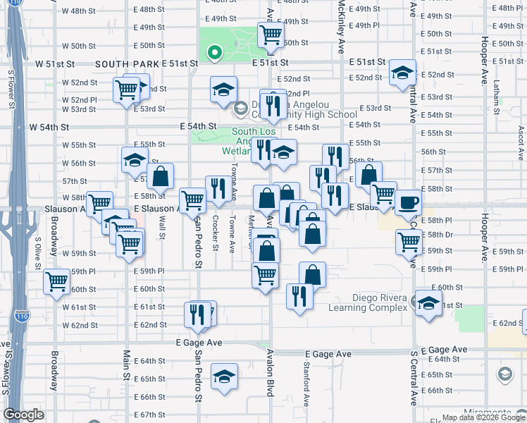 map of restaurants, bars, coffee shops, grocery stores, and more near 5838 Mettler Street in Los Angeles