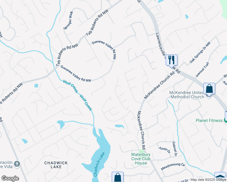 map of restaurants, bars, coffee shops, grocery stores, and more near 1860 Keswick Place Drive in Lawrenceville