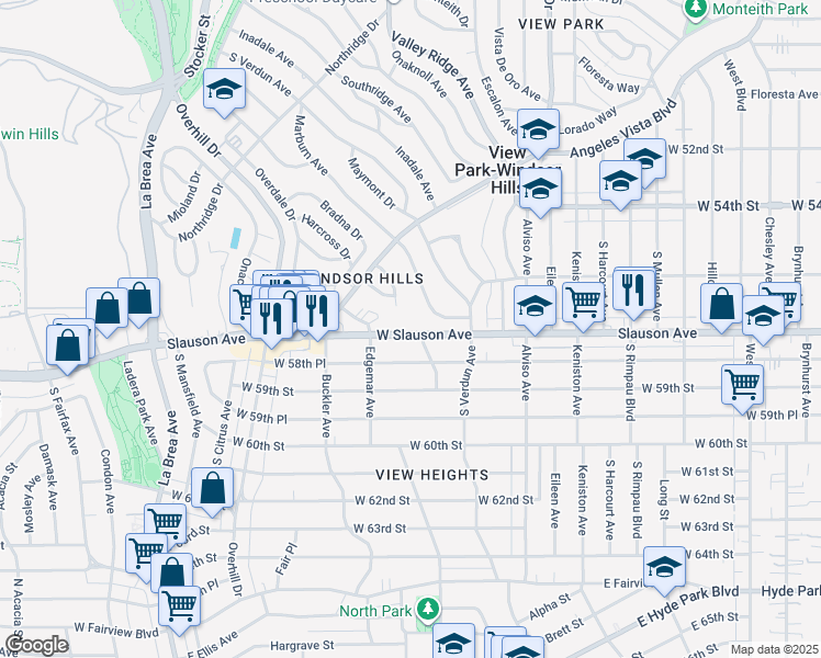 map of restaurants, bars, coffee shops, grocery stores, and more near 4202 West Slauson Avenue in Los Angeles