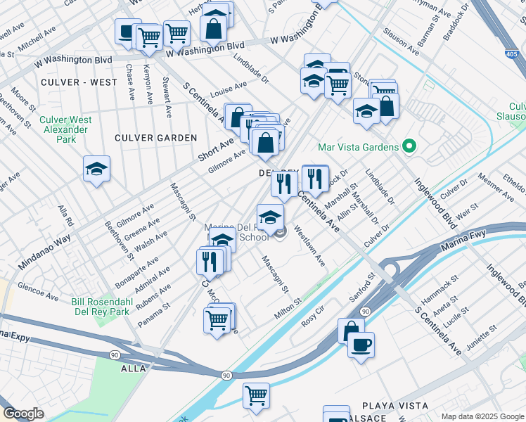 map of restaurants, bars, coffee shops, grocery stores, and more near in Los Angeles