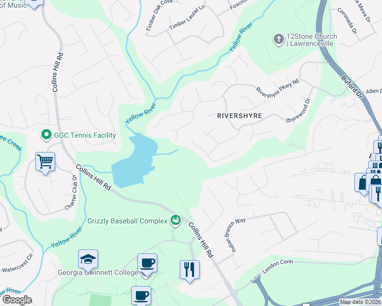 map of restaurants, bars, coffee shops, grocery stores, and more near 255 Michael Drive in Lawrenceville