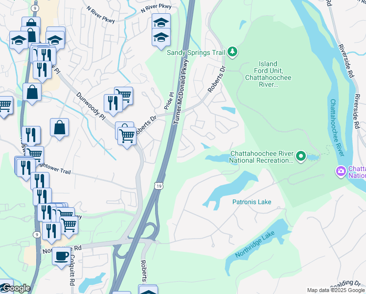 map of restaurants, bars, coffee shops, grocery stores, and more near 1304 Natchez Trce in Atlanta