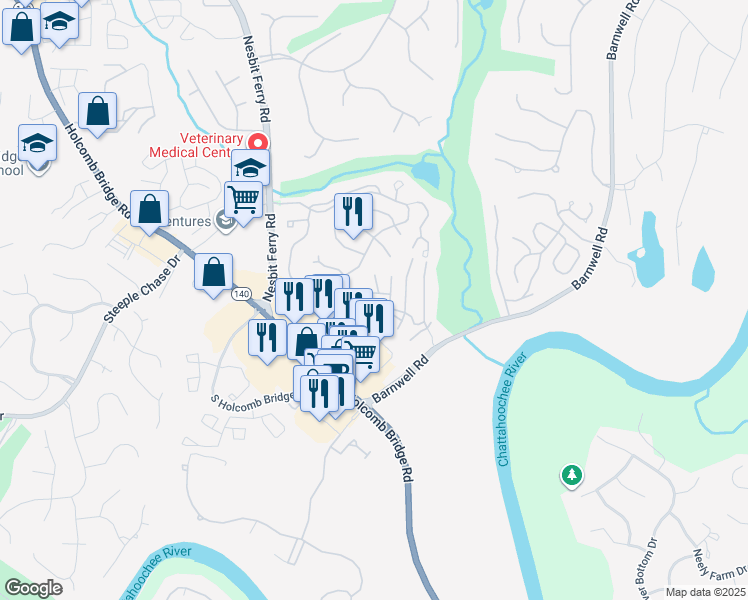 map of restaurants, bars, coffee shops, grocery stores, and more near 905 Wentworth Court in Alpharetta