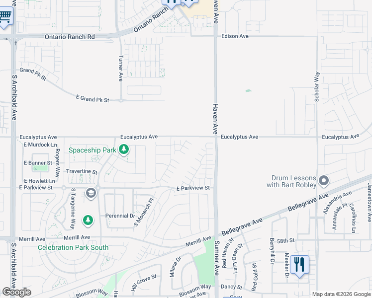 map of restaurants, bars, coffee shops, grocery stores, and more near 4651 South Moonstar Privado in Ontario