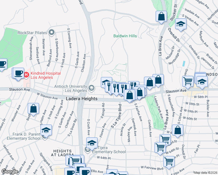 map of restaurants, bars, coffee shops, grocery stores, and more near 5110 Goldleaf Circle in Los Angeles