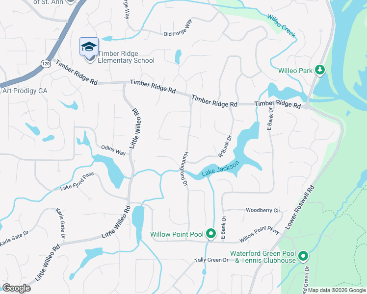 map of restaurants, bars, coffee shops, grocery stores, and more near 1643 Huntingford Drive in Marietta