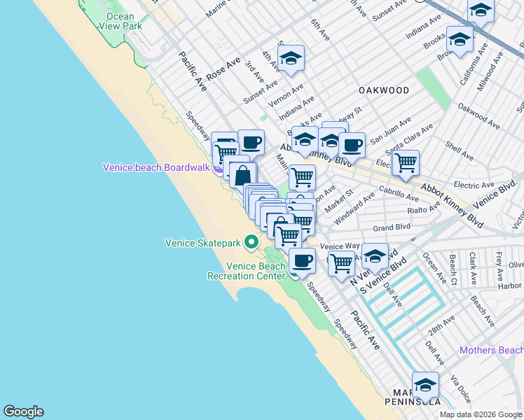 map of restaurants, bars, coffee shops, grocery stores, and more near 16 Clubhouse Avenue in Los Angeles