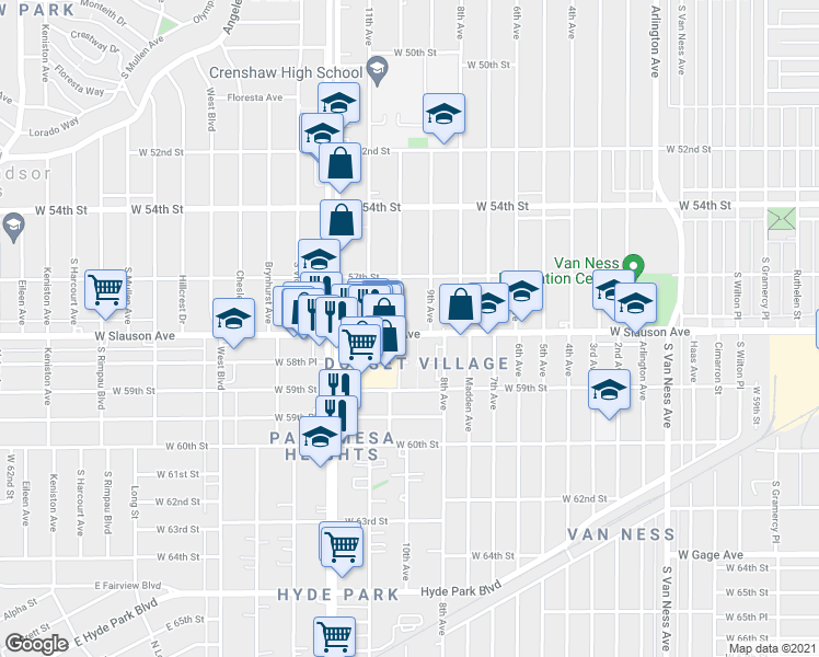 map of restaurants, bars, coffee shops, grocery stores, and more near in Los Angeles